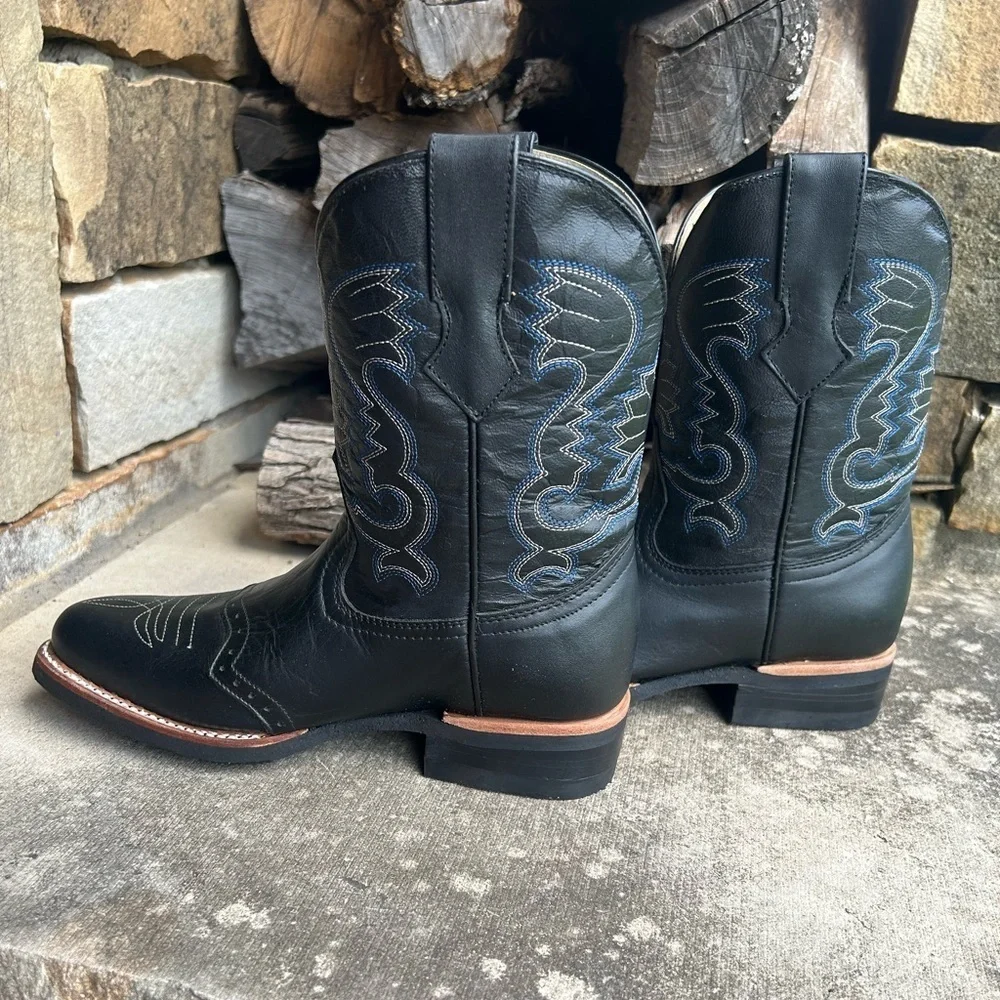 Cowboy kids black leather western Rodeo boots NWB Sz-21 (US‎ 2) locBB